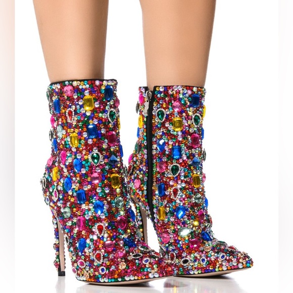 AZALEA WANG Diamond Blinged Stiletto Rhinestone Cocktail Bootie - Picture 1 of 6